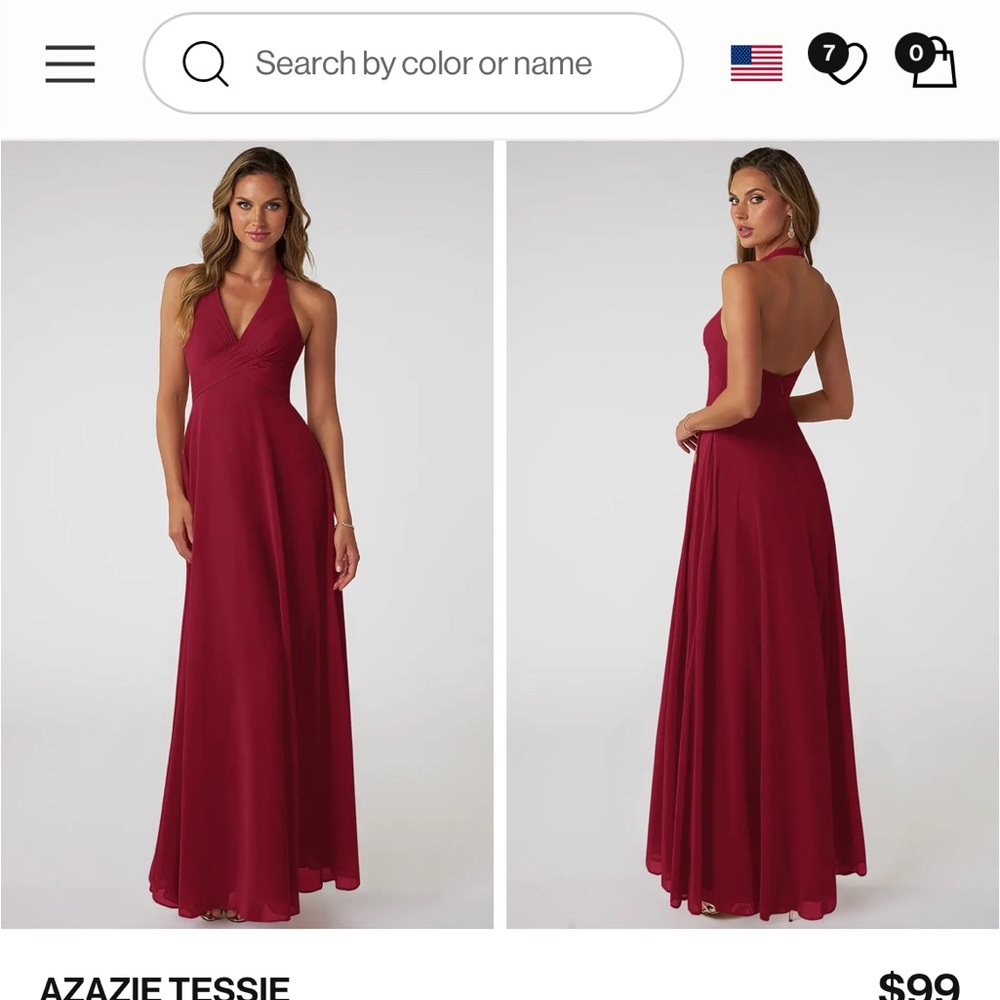 Azazie Backless Burgundy Gown